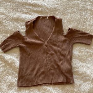 Tan shoulder cut out top